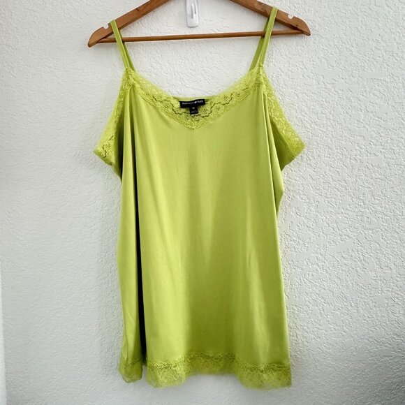 Fashion Bug Tank Top Cami Womens 1X Lace Trim Adjustable Straps Chartreuse Y2K - Picture 1 of 11